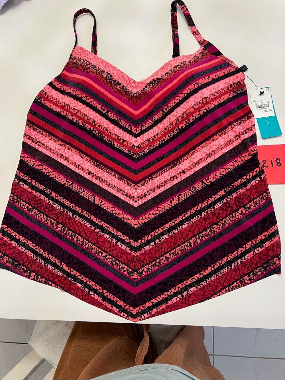 Aqua Green Pink and Magenta Striped V-Neck Camisole